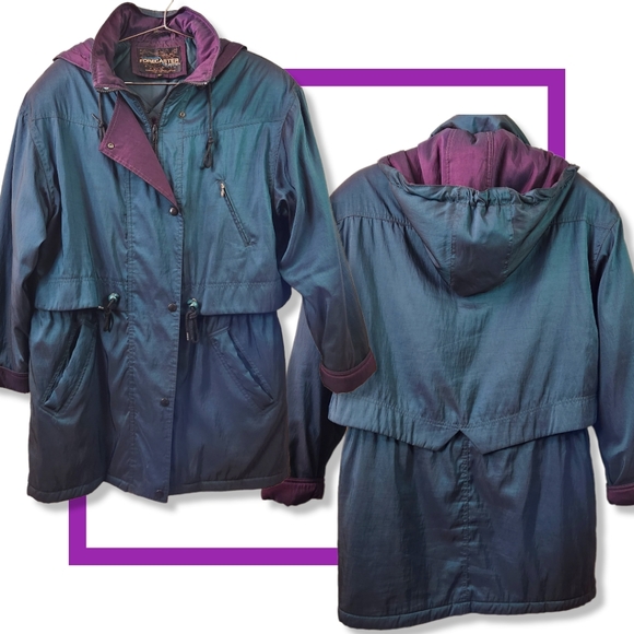 💜 Vtg 90s Forcaster Winter Coat | Iridescent | S 🧥 - Picture 2 of 13